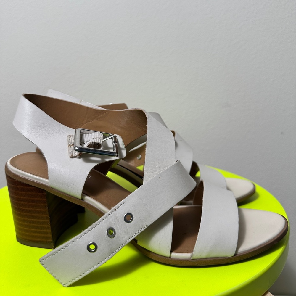Franco Sarto White Heeled Sandals with Studded Straps